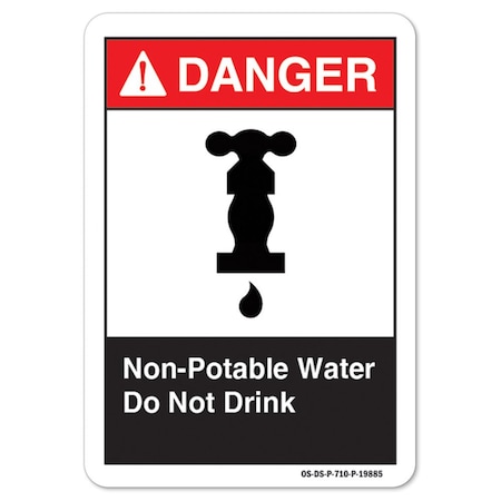 ANSI Danger, Alum, 14" x 10", Landscape, Non-Potable Water Don't Drink